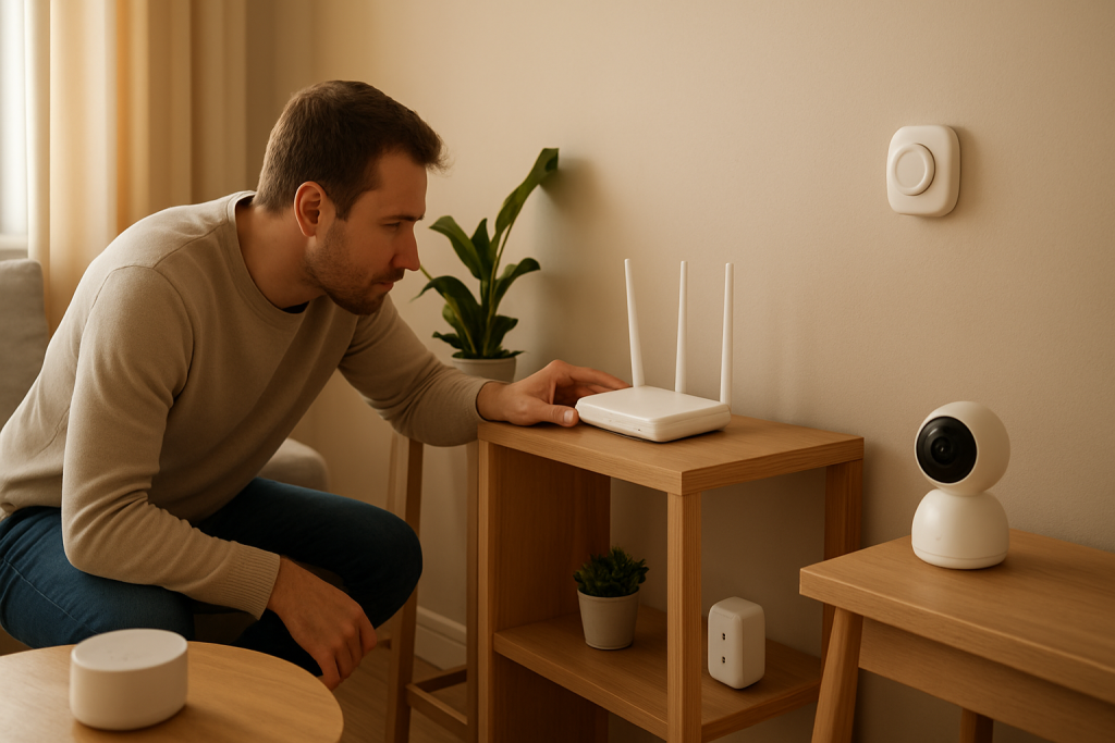 home router with smart devices nearby showing connectivity issues