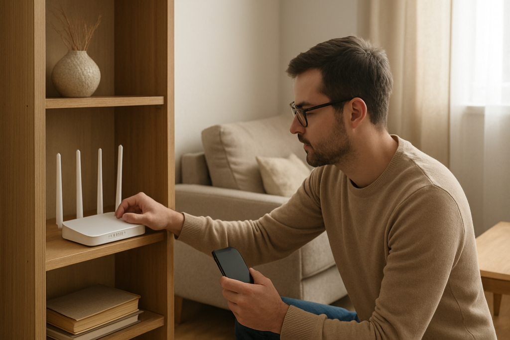 home interior showing router and dead zone area with devices