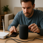home network router mobile device smart speaker pairing troubleshooting scene