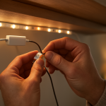 close up smart light strip showing mixed colors and wiring