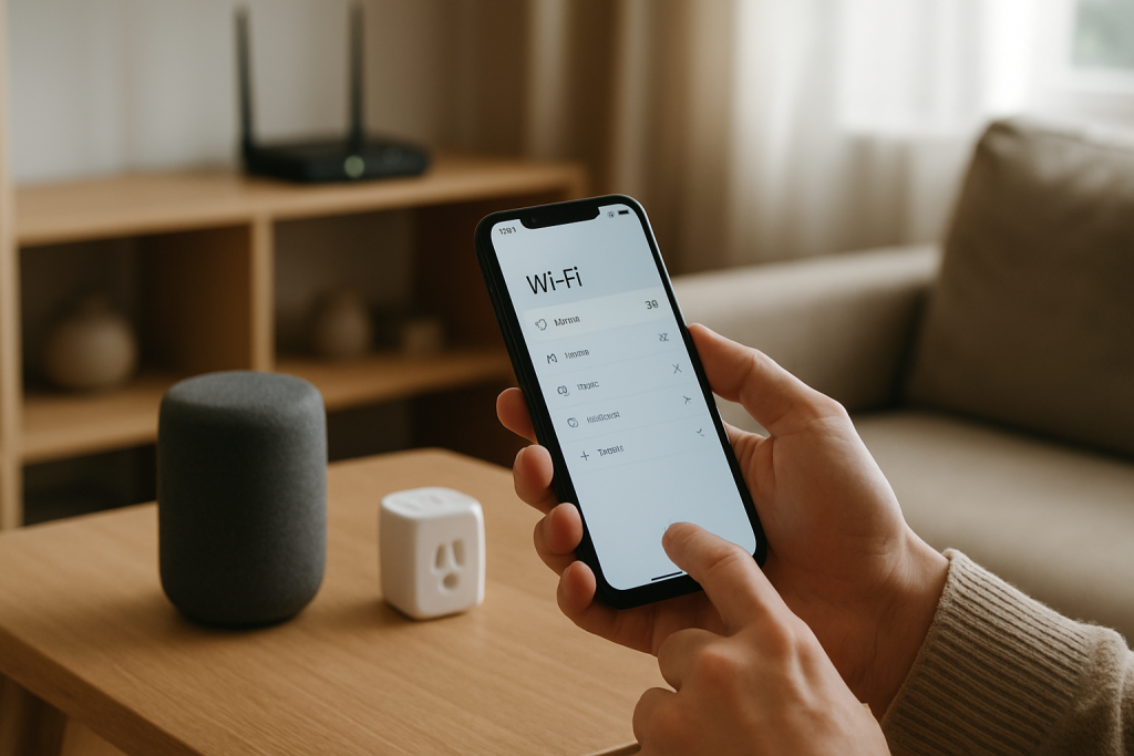 home router and multiple wifi network signals near devices