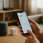 home router and multiple wifi network signals near devices