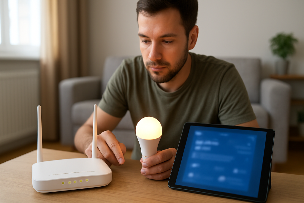 tech repairing home network router and smart devices reconnection steps