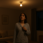 living room smart light turning on at night with visible light source