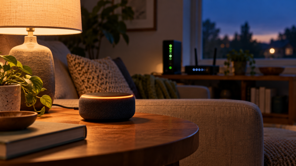 An Echo smart speaker reconnecting after a power outage.