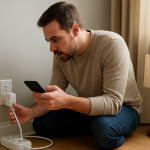 person checking a smart plug and app while examining electricity usage