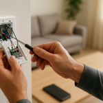 Smart Switch Automation Not Triggering? Fixes to Try First home electrical switch on wall with blurred smart hub and wiring nearby