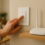 Smart Switch Responds Slowly? Why It Happens and How to Fix It home interior showing a person checking a smart switch and router connection