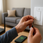 Smart Switch Not Showing in Alexa? Fix Discovery Issues technician checking a smart light switch near a router and smartphone
